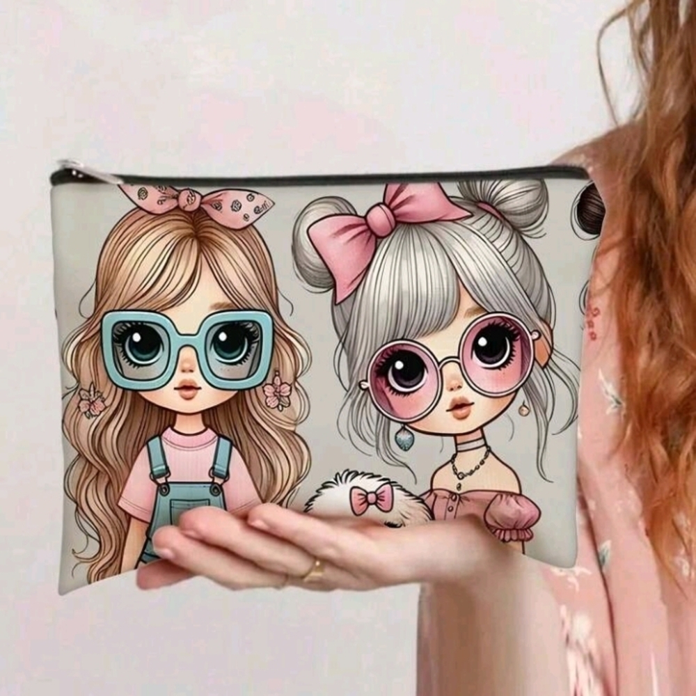 Kawaii Cute Girls Print Cosmetic Bag Zip Pouch Purse